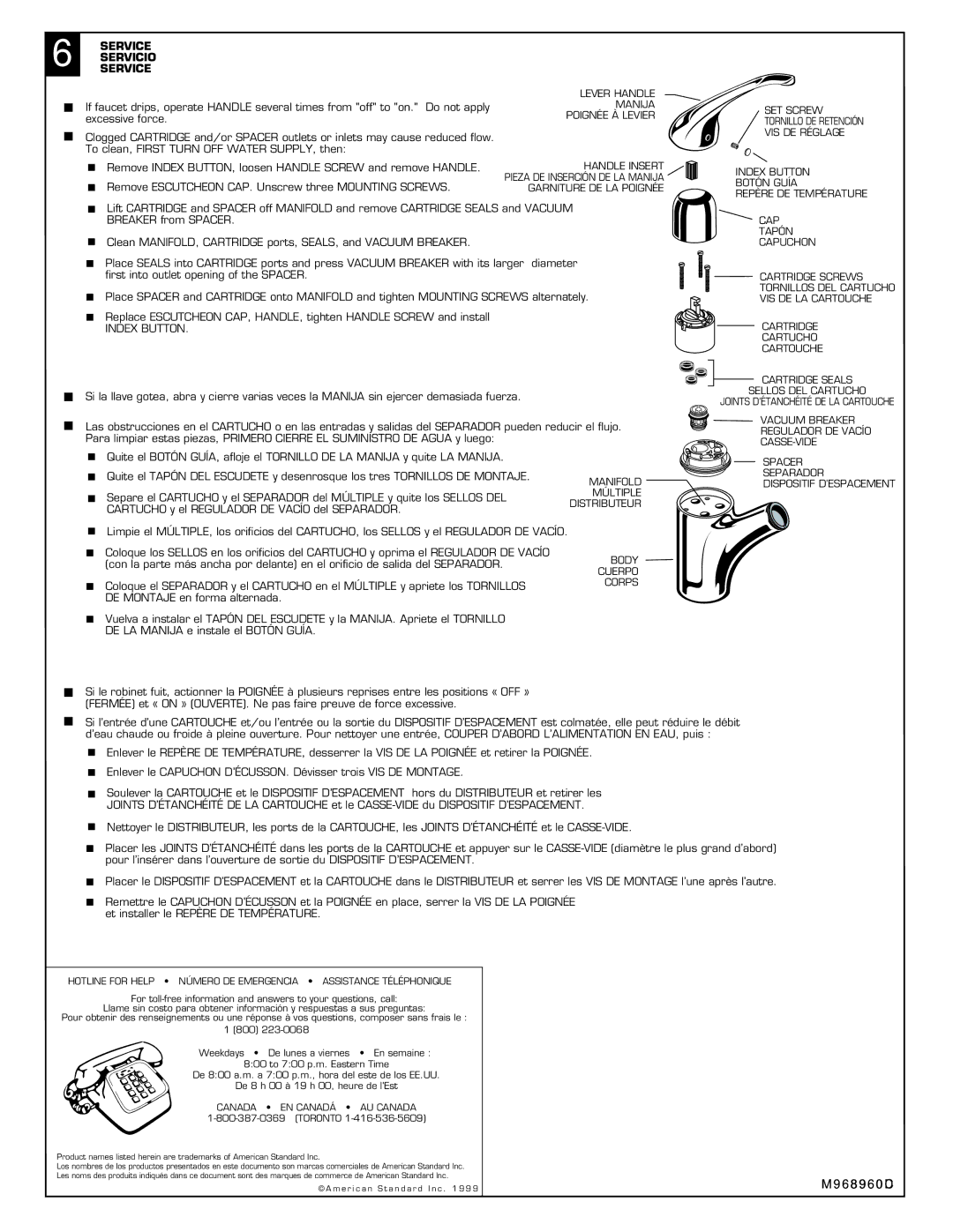 American Standard 4600.104 Series, 4600.100 Series installation instructions Service Servicio Service 