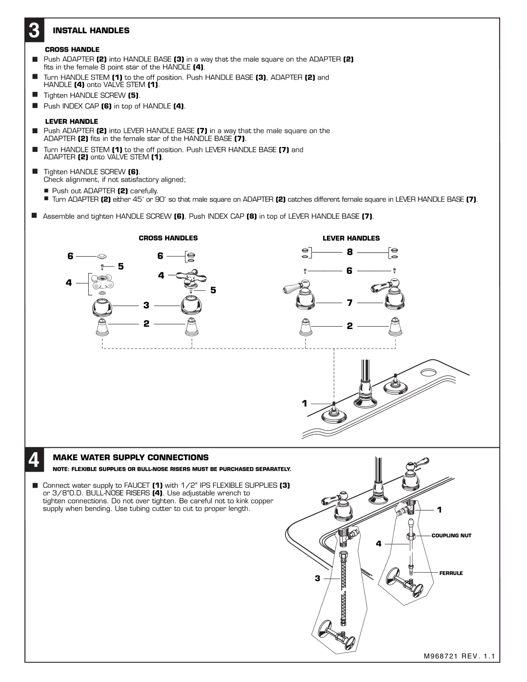 American Standard 4751.712, 4751.702, 4751.722, 4751.732  Install Handles,  Make Water Supply Connections 