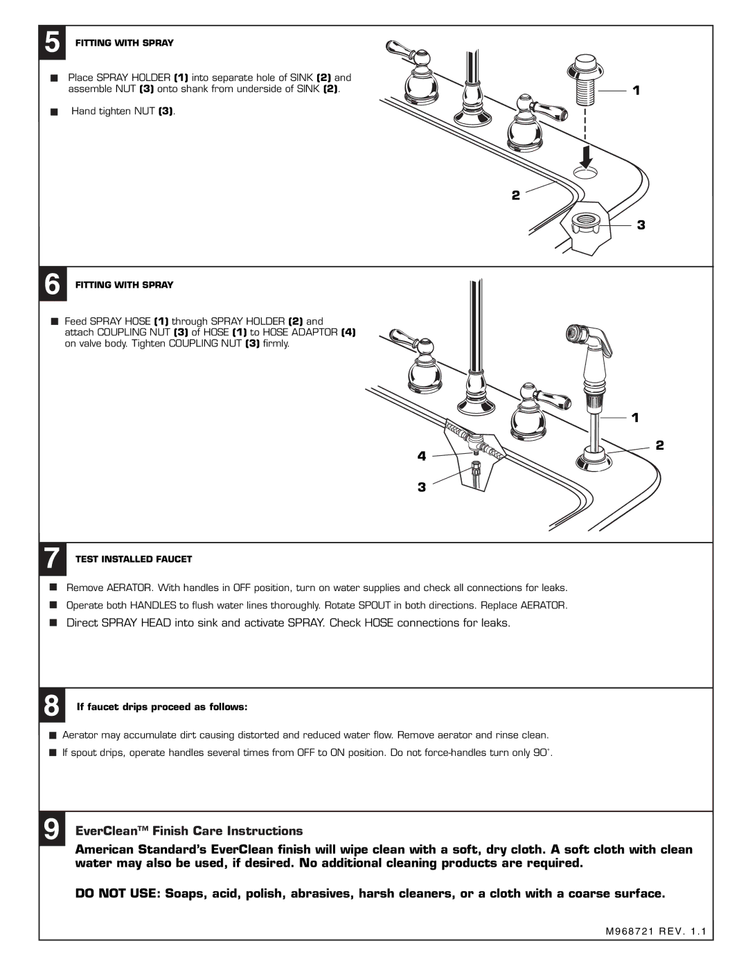 American Standard 4751.732, 4751.702, 4751.722, 4751.712 installation instructions  EverClean Finish Care Instructions 