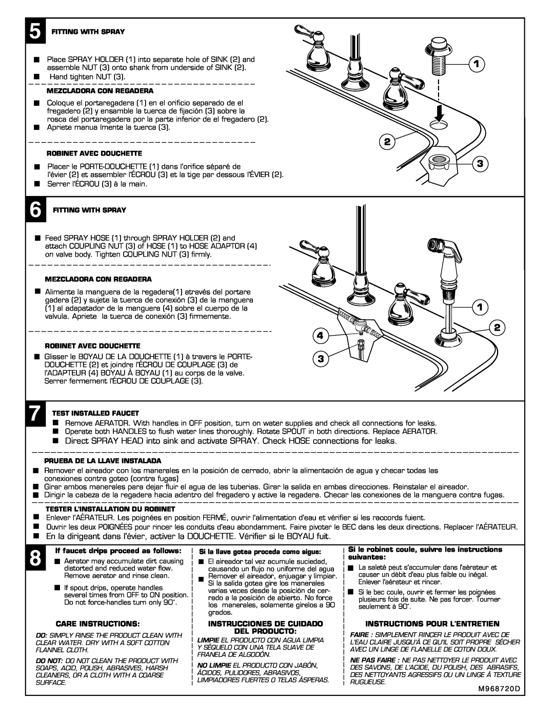American Standard 4751 Series If faucet drips proceed as follows, Care Instructions, Instrucciones De Cuidado Del Producto 