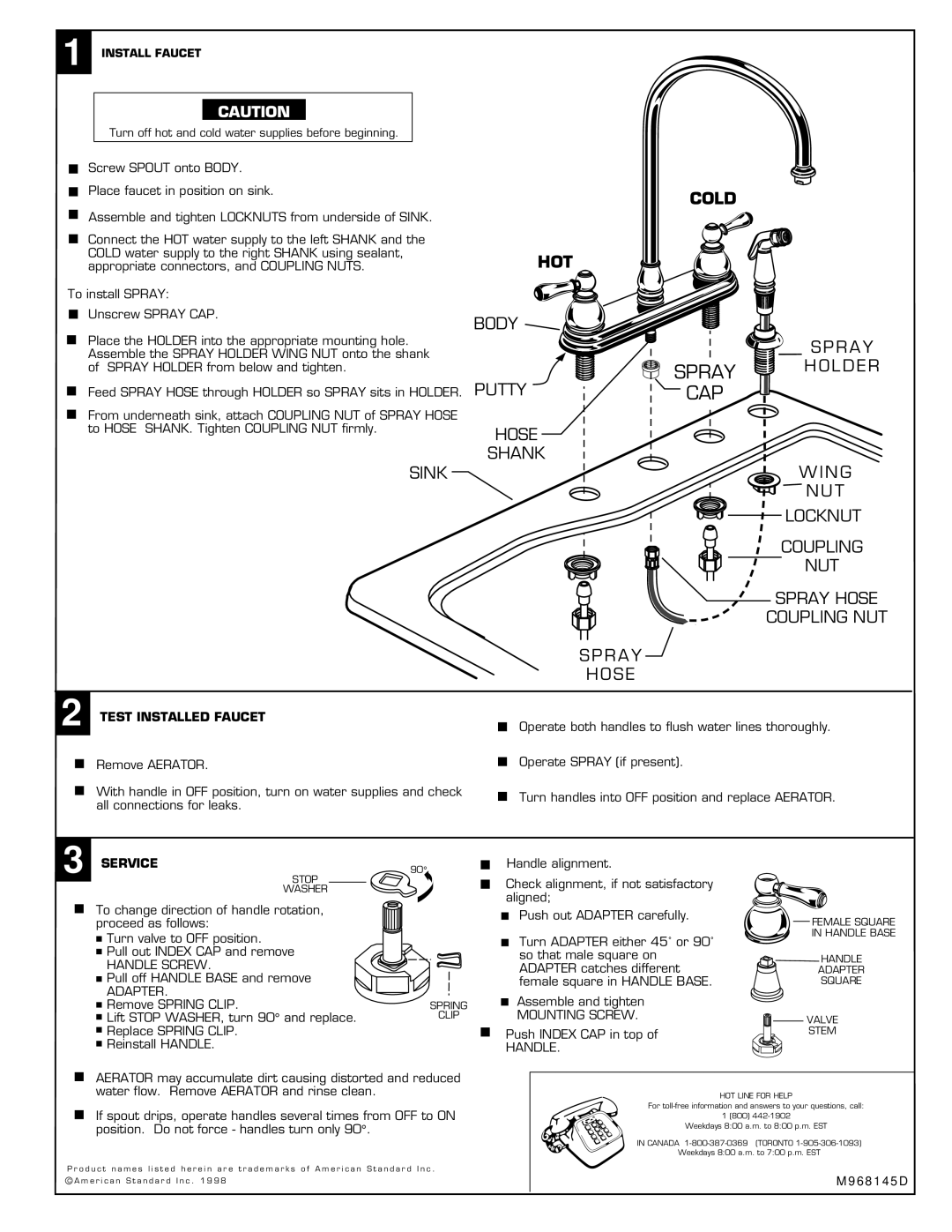 American Standard 4770.722 SER, 4771.222 SER Spray, Test Installed Faucet, Service, Handle Screw, Mounting Screw 