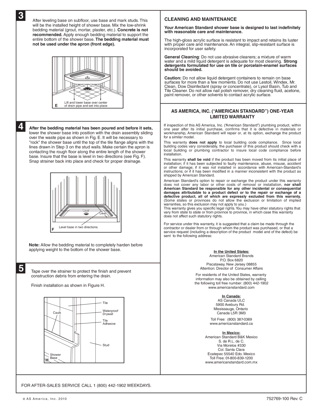 American Standard 3636.STTS, 4834.STTS, 3838.NEOTS Cleaning and Maintenance, Construction debris from entering the drain 