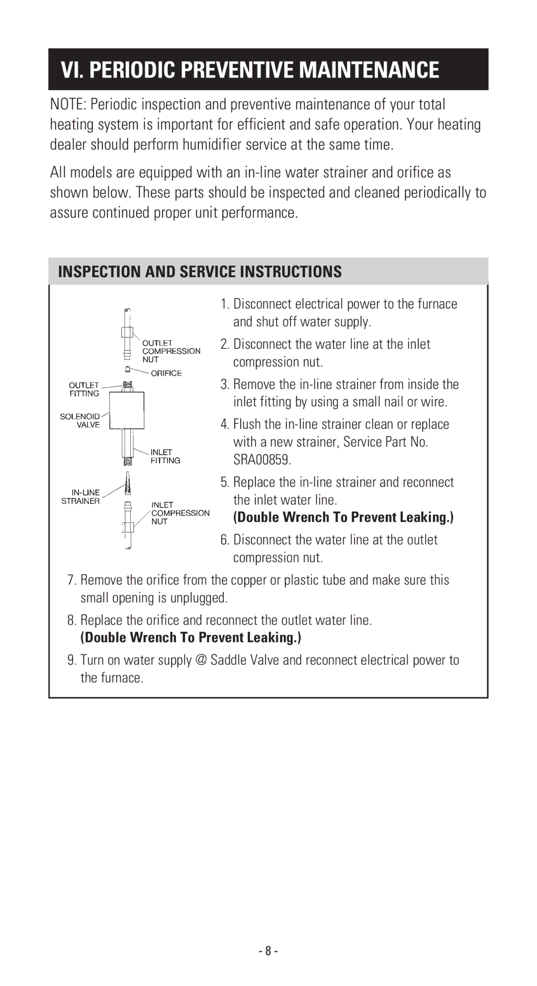 American Standard 300A, 500A, 200A owner manual VI. Periodic Preventive Maintenance, Inspection and Service Instructions 