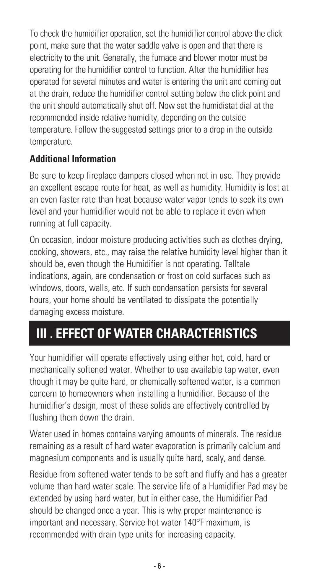 American Standard 200A, 500A, 300A owner manual III . Effect of Water Characteristics, Additional Information 