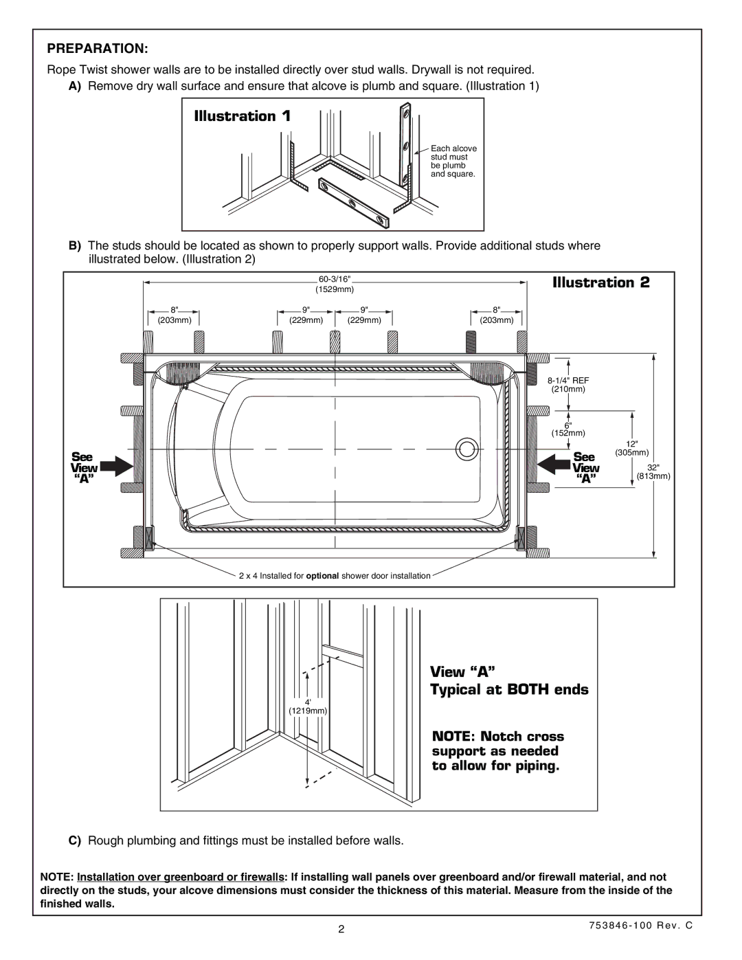 American Standard 5030.LBW, Rope Twist Bath Walls installation instructions Illustration 