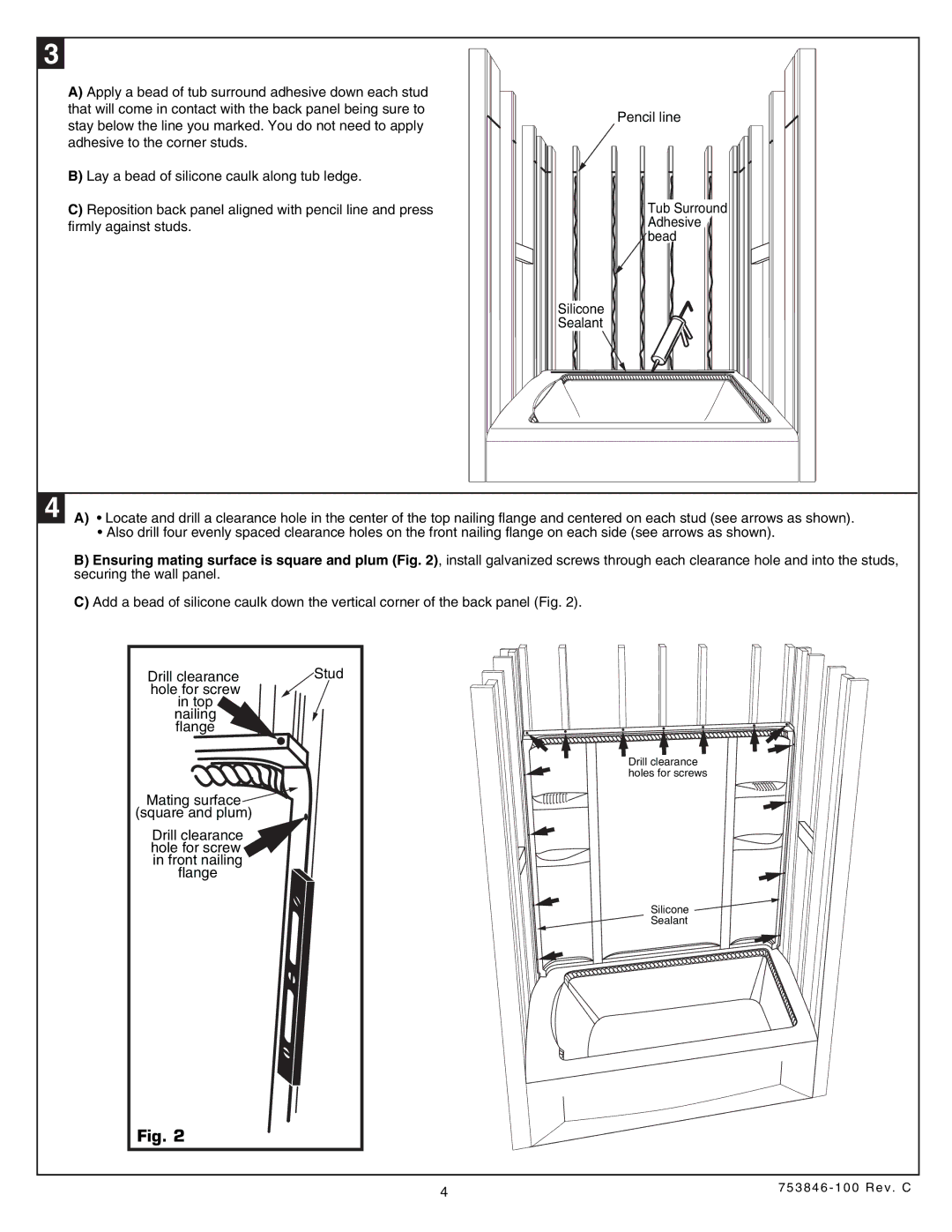 American Standard 5030.LBW, Rope Twist Bath Walls installation instructions Tub Surround Adhesive bead 