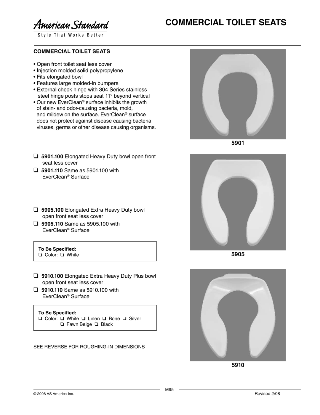 American Standard 5901.100, 5905.100, 5901.110, 5905.110 dimensions Commercial Toilet Seats 