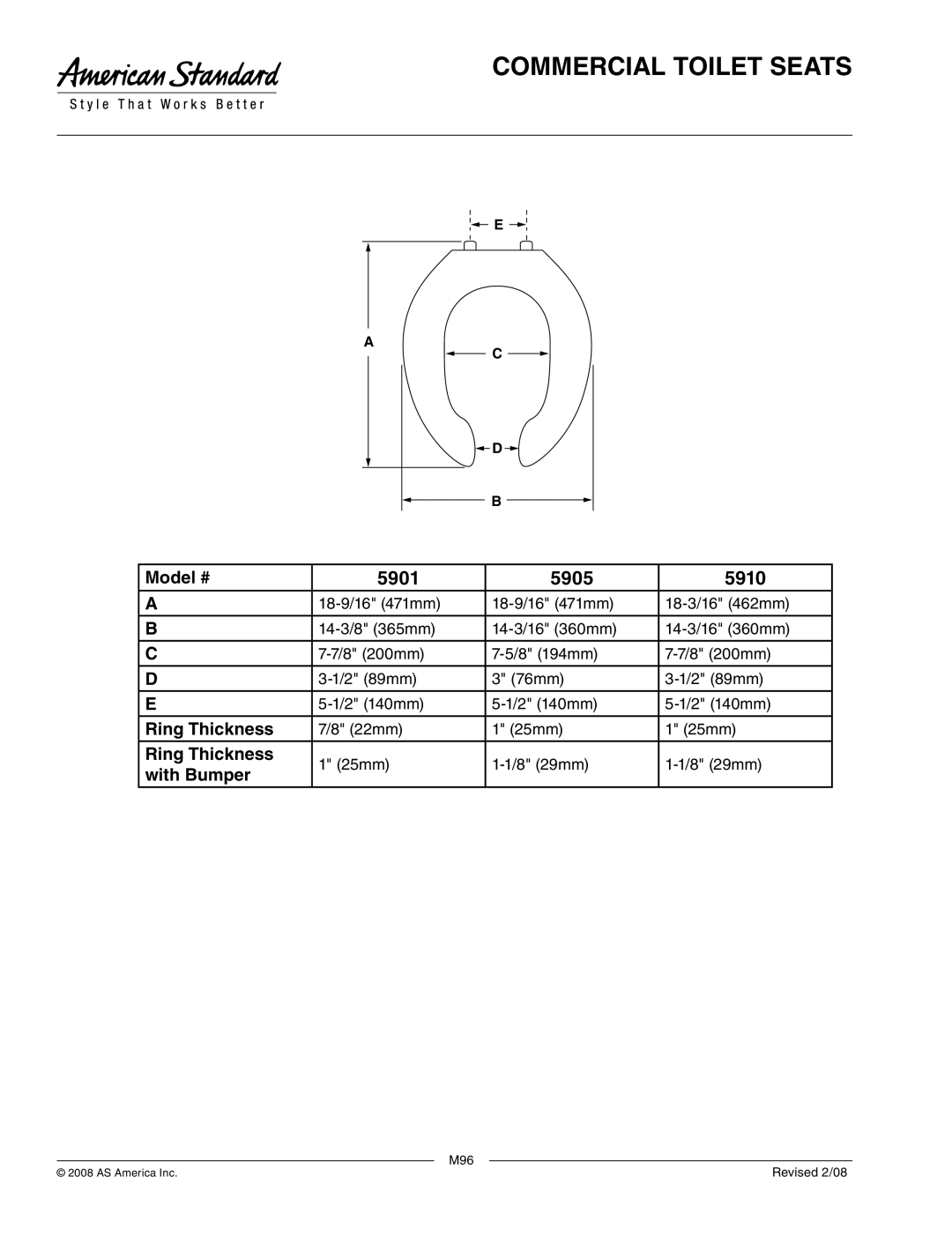 American Standard 5901.110, 5905.100, 5901.100, 5905.110 dimensions 5901 5905 5910 