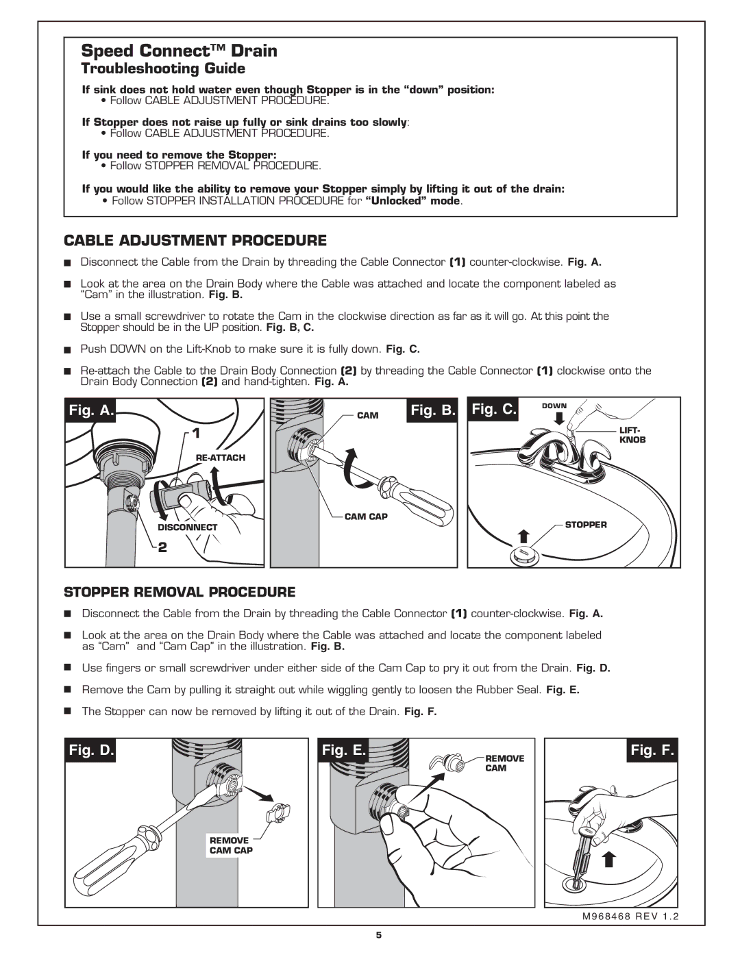 American Standard 6013S installation instructions Stopper Removal Procedure, If you need to remove the Stopper 