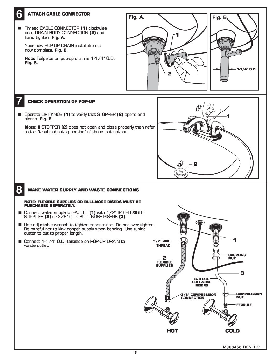 American Standard 6013S Fig. A, Fig. B, Hotcold, Attach Cable Connector, Check Operation Of Pop-Up 
