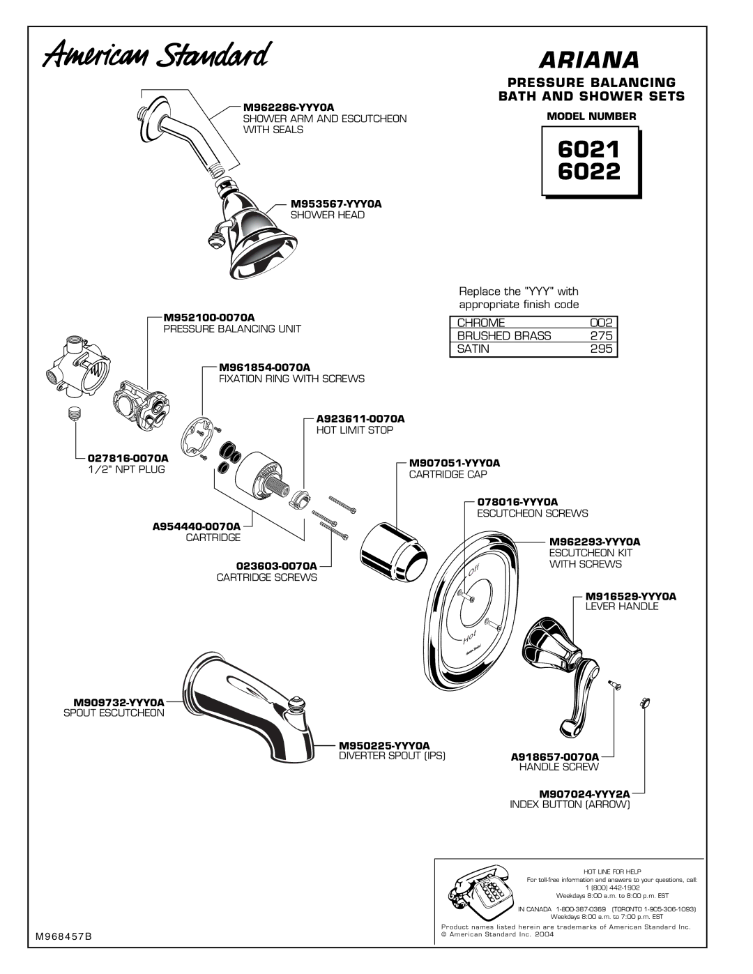 American Standard installation instructions 6021 6022 