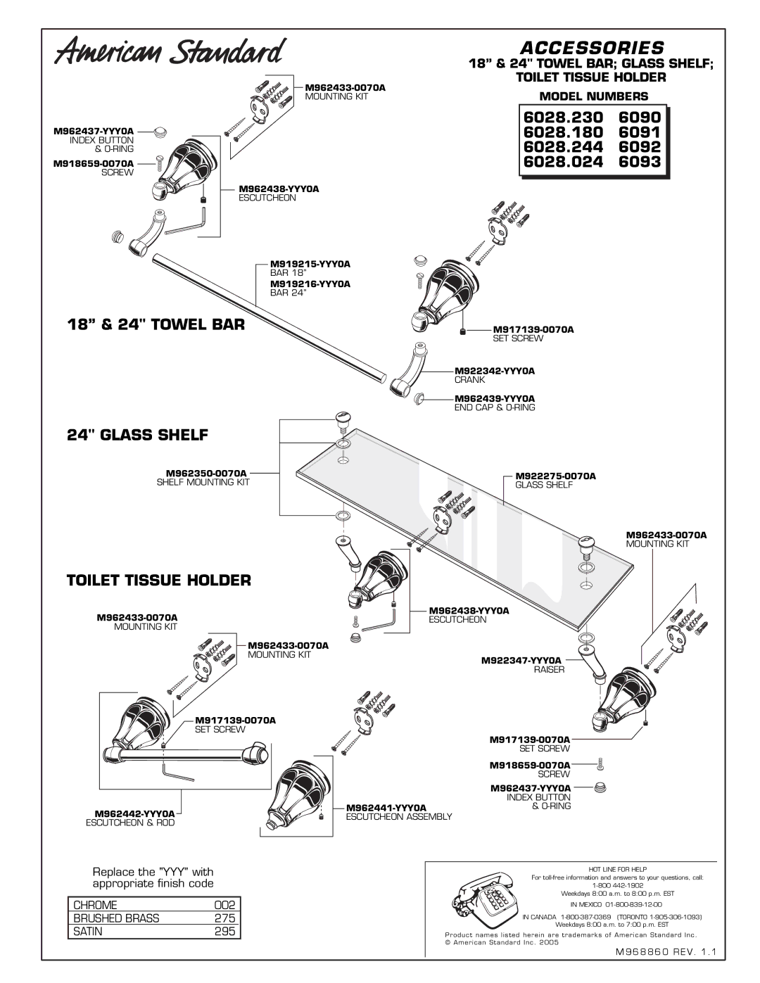 American Standard 6028.180 installation instructions Toilet Tissue Holder, Model Numbers 