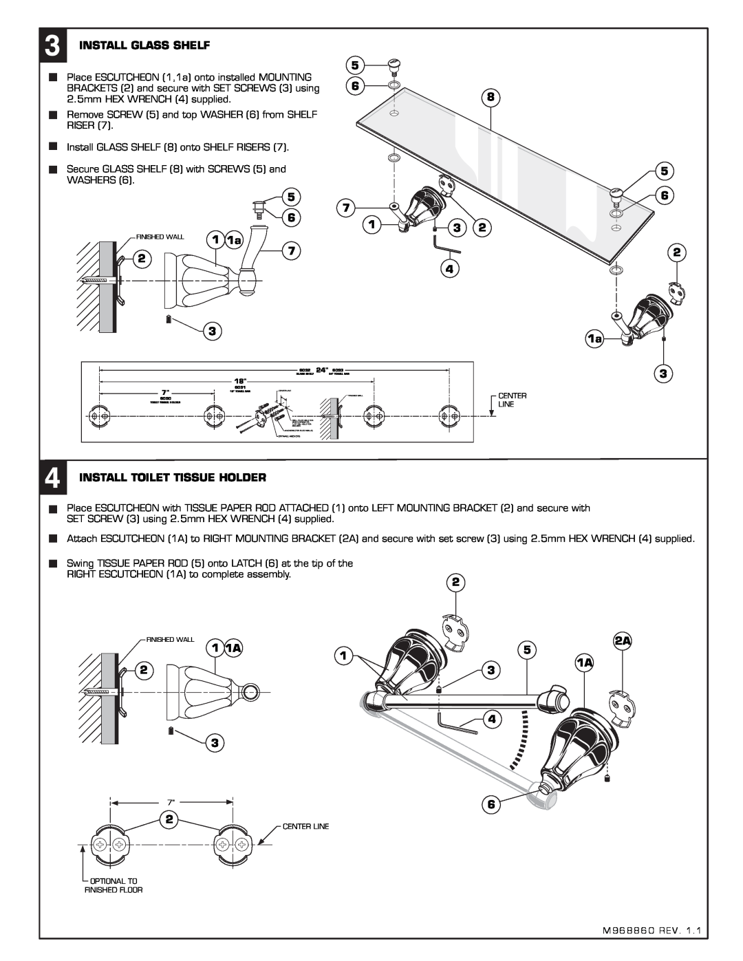 American Standard 6028.180 installation instructions 1 1a, Install Toilet Tissue Holder 