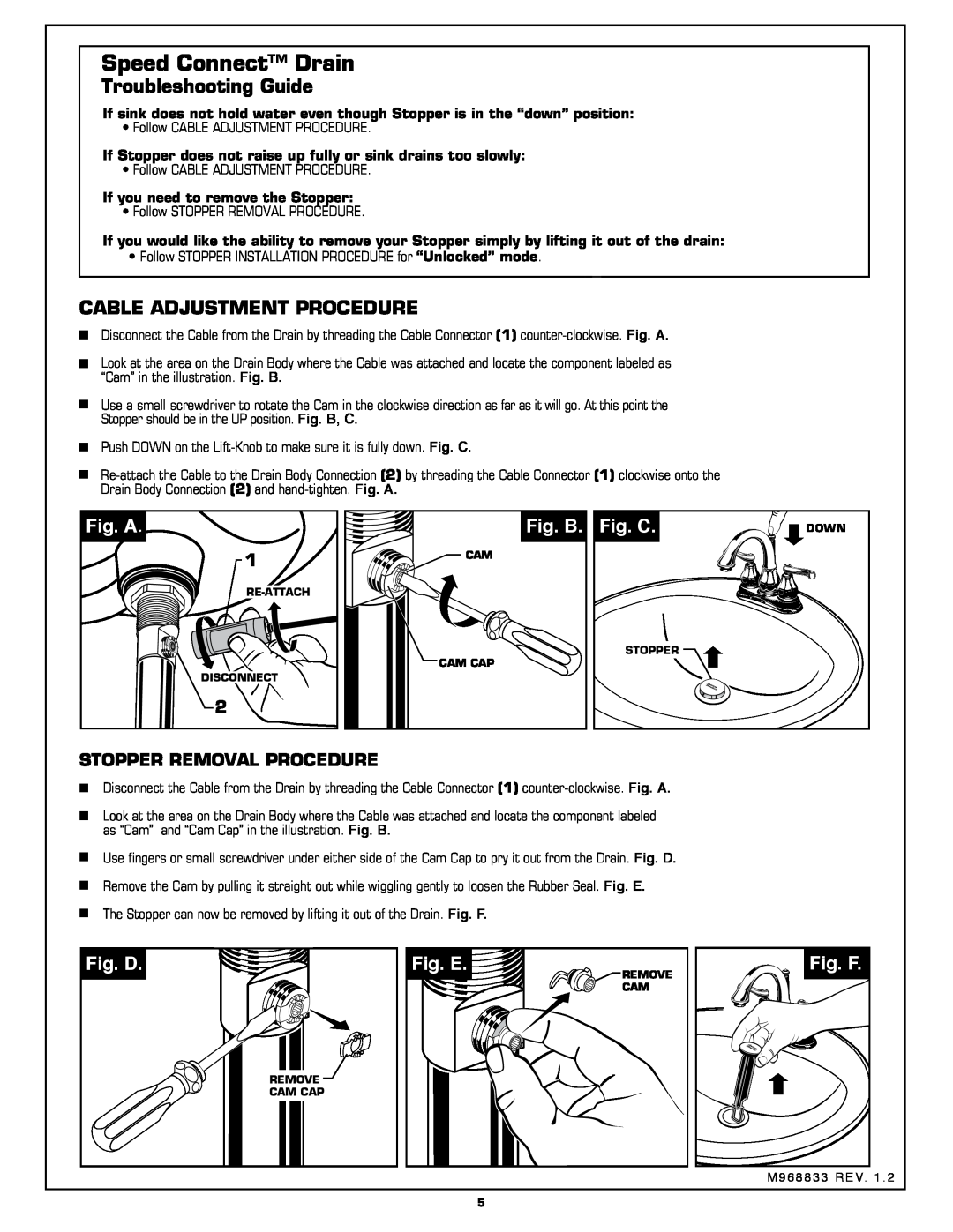 American Standard 6028.201 Troubleshooting Guide, Cable Adjustment Procedure, Fig. A, Fig. B. Fig. C, Fig. D, Fig. E 