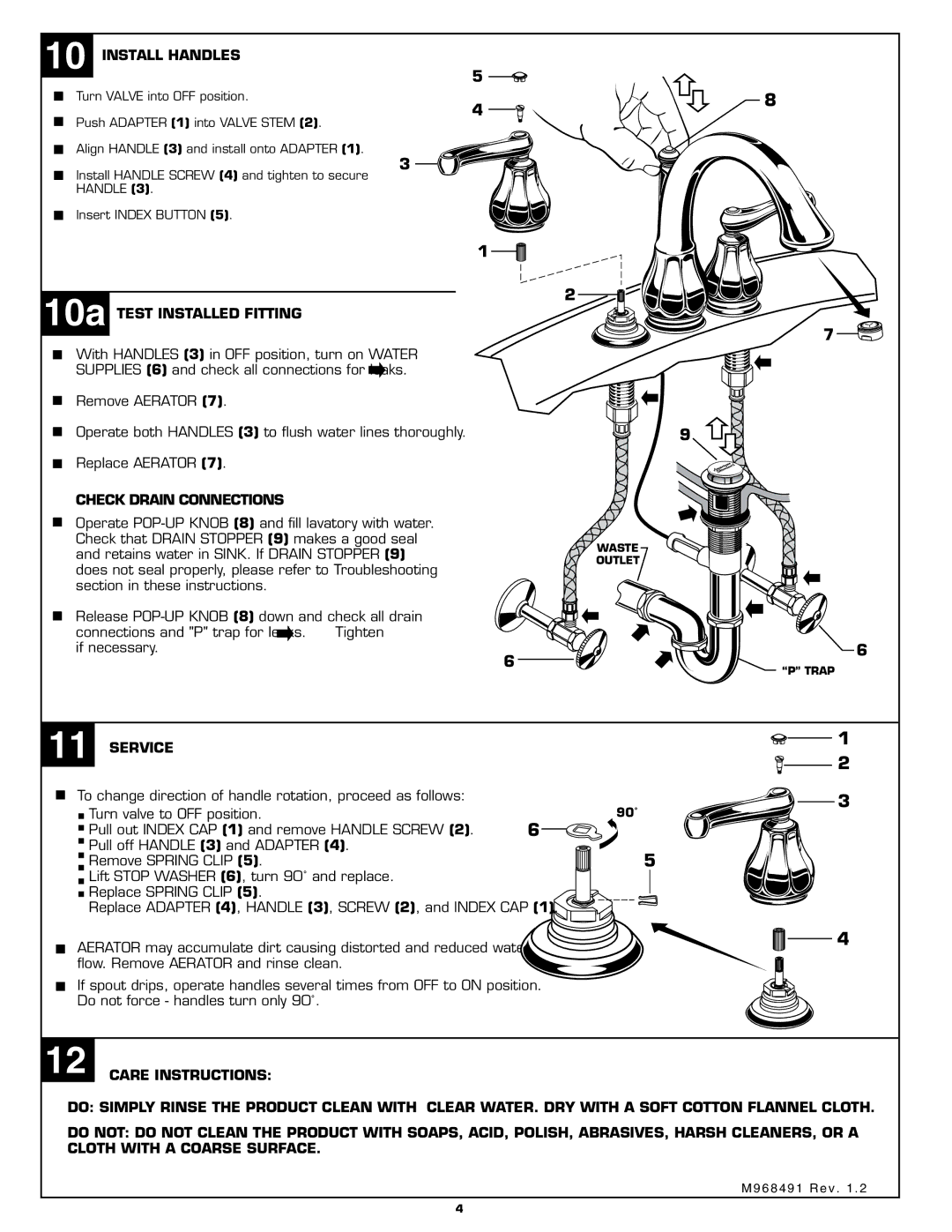 American Standard 6028.240 Install Handles, 10a Test Installed Fitting, Check Drain Connections, Service 