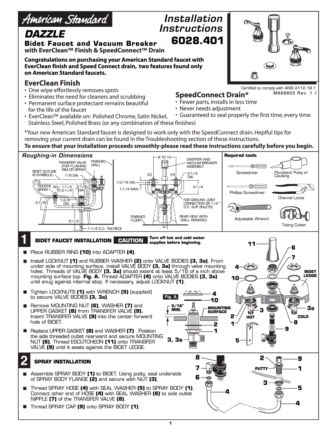 American Standard 6028.401 manual 