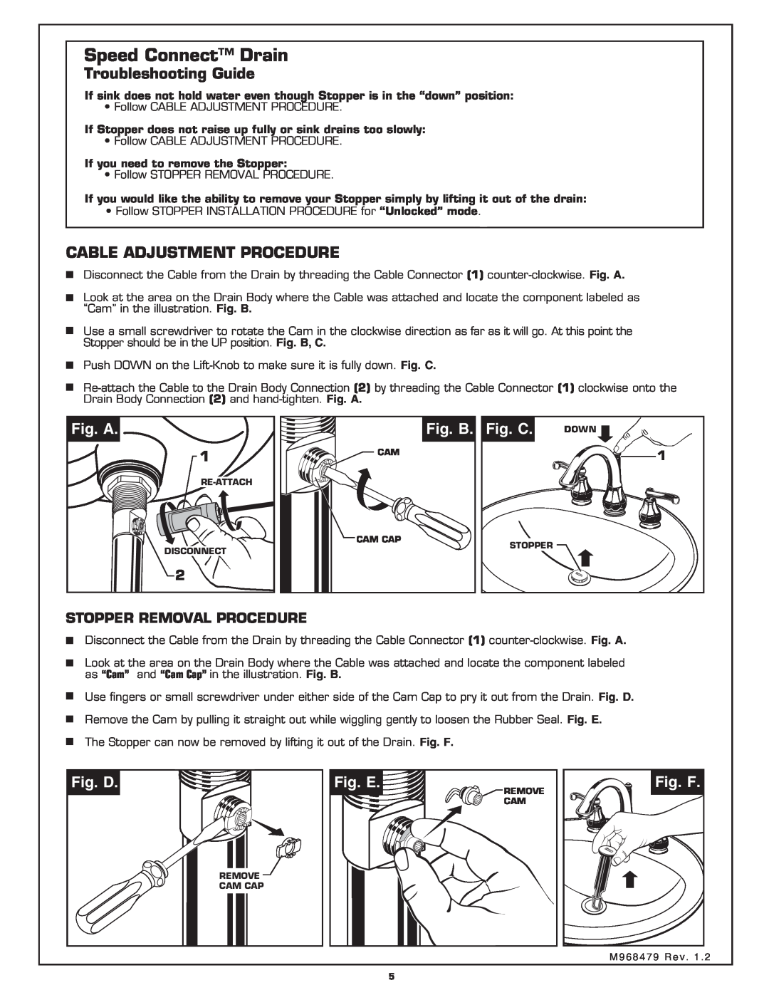 American Standard 6028.801 Troubleshooting Guide, Cable Adjustment Procedure, Fig. A, Fig. B, Fig. C, Fig. D, Fig. E 