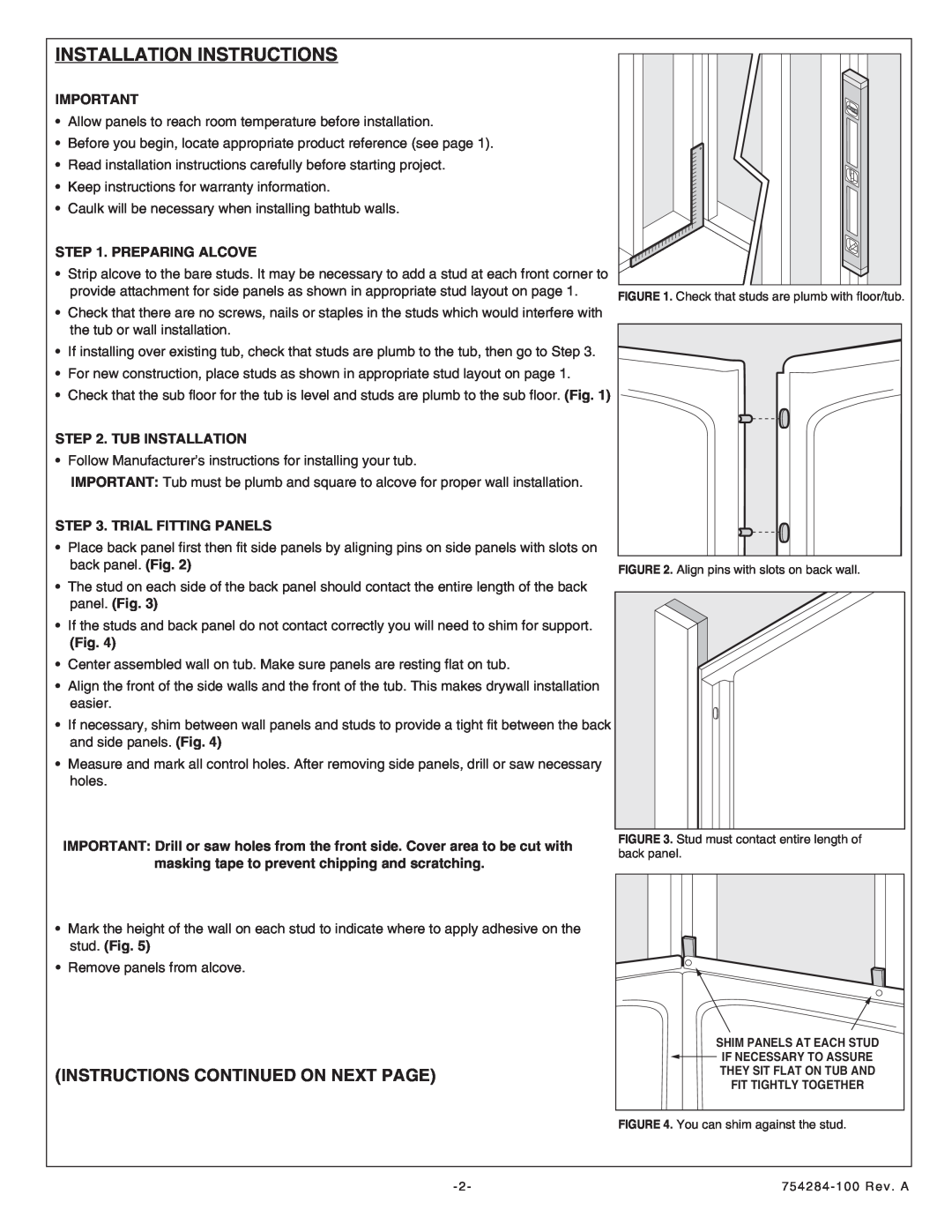 American Standard 6030Y1.BW.XXX Installation Instructions, Instructions Continued On Next Page, Preparing Alcove 