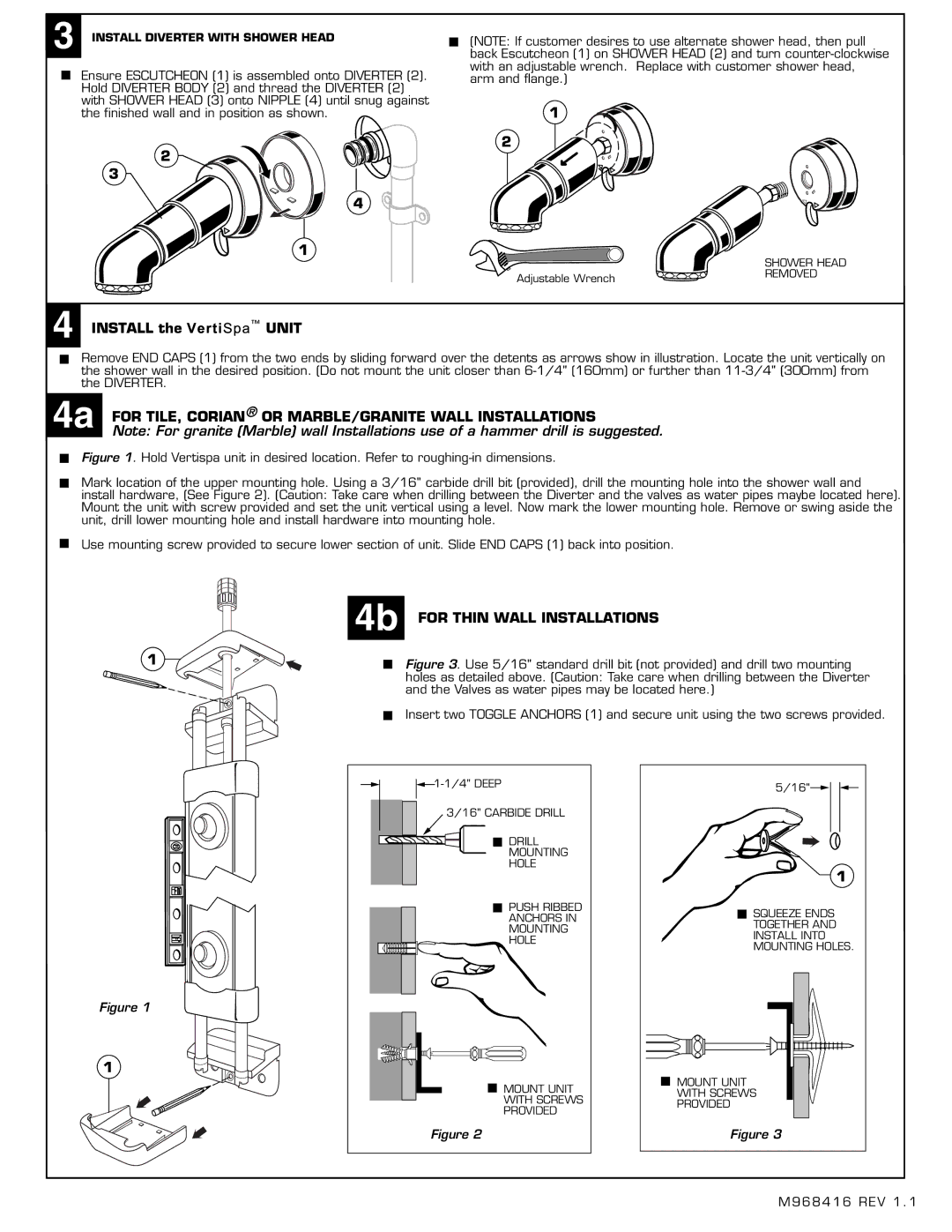 American Standard 6035 For TILE, Corian or MARBLE/GRANITE Wall Installations, 4b for Thin Wall Installations 