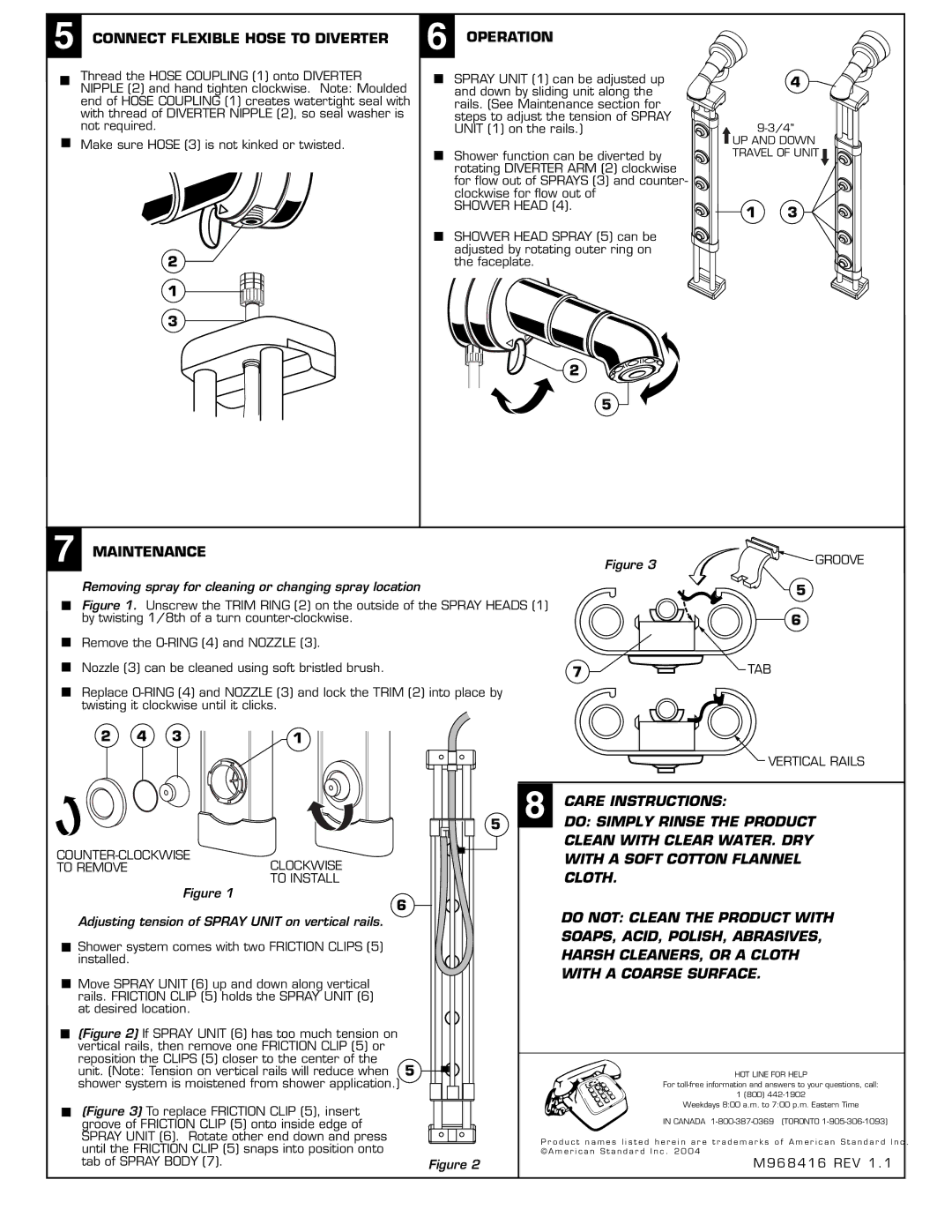 American Standard 6035 installation instructions Connect Flexible Hose to Diverter, Operation 