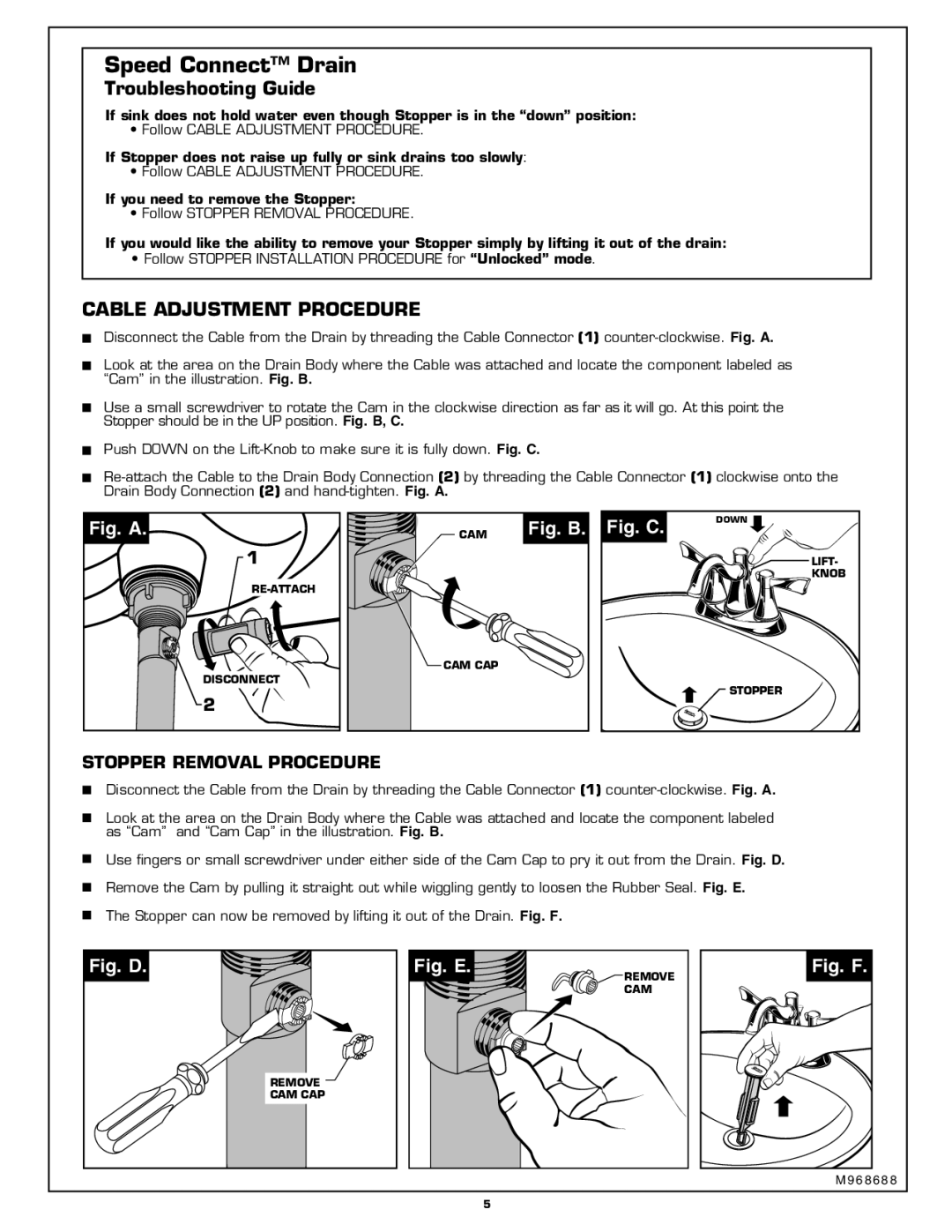 American Standard 6044.XXX installation instructions Troubleshooting Guide, If you need to remove the Stopper 