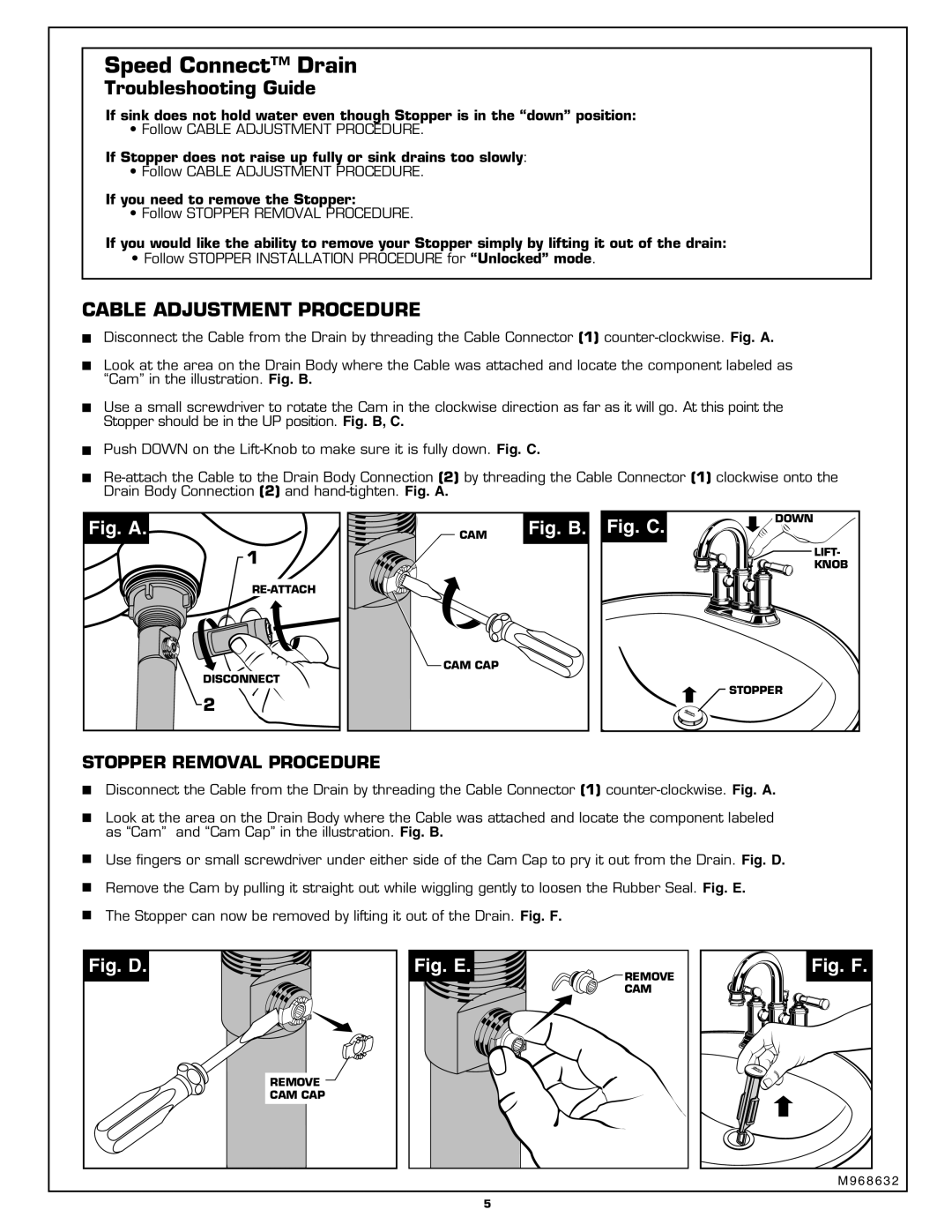 American Standard 6054.XXX installation instructions Troubleshooting Guide, If you need to remove the Stopper 