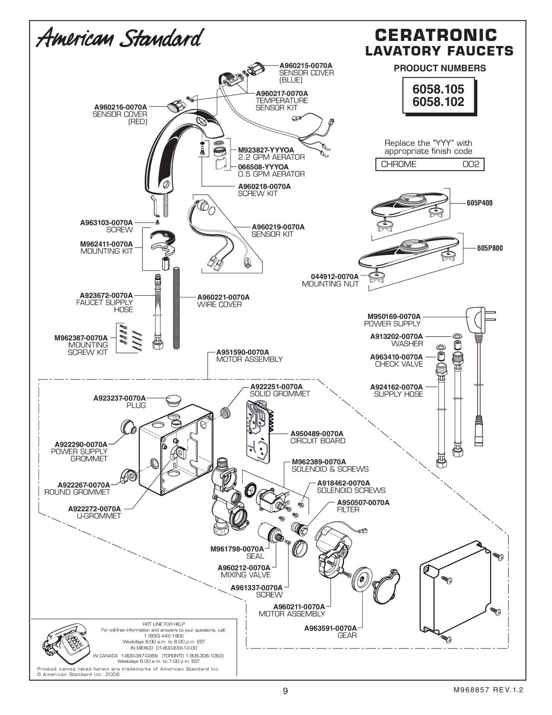 American Standard 6058.102, 6058.105, CERATRONIC Proximity Faucet with Touch-Free Temperature Control Ceratronic 