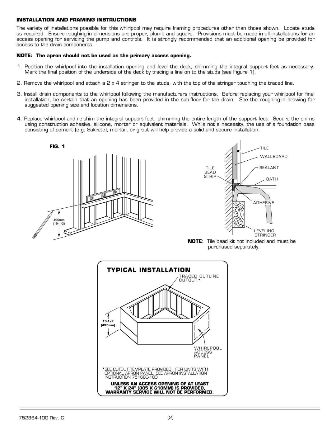 American Standard 6060E SERIES installation instructions Typical Installation, Installation and Framing Instructions 