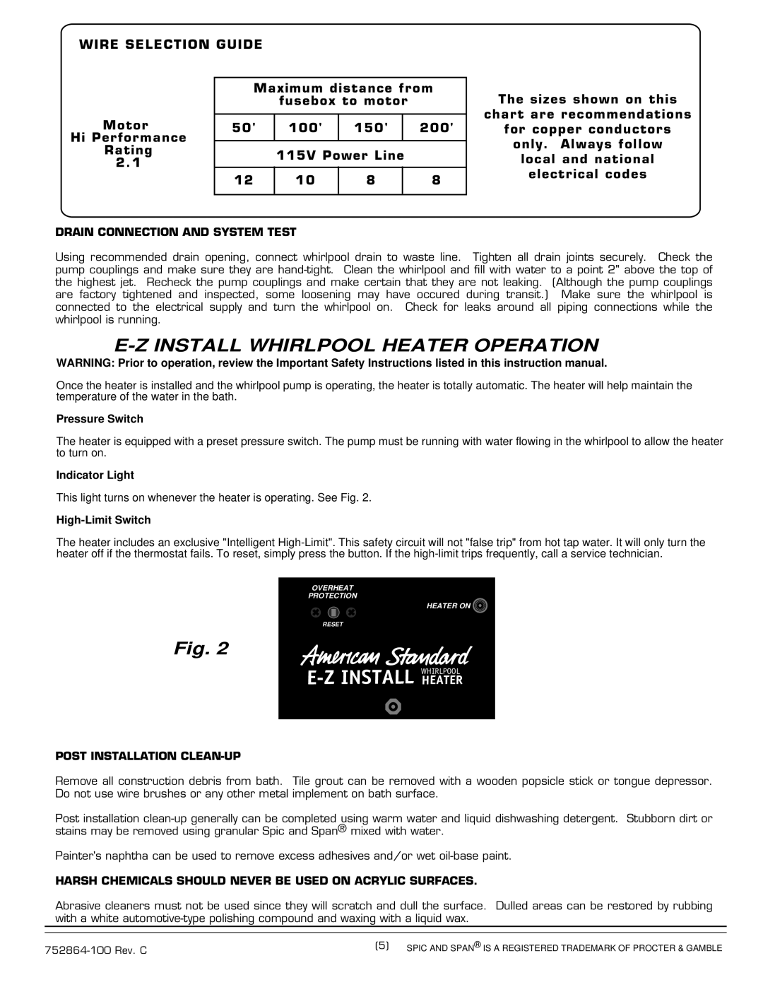 American Standard 6060E SERIES Install Whirlpool Heater Operation, Drain Connection and System Test 