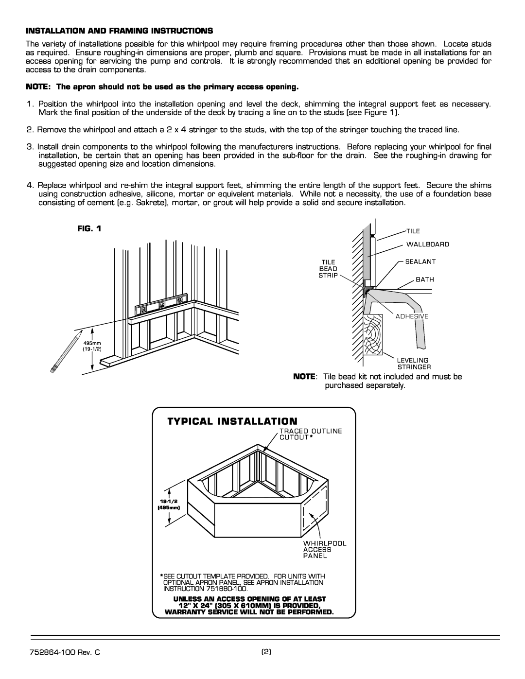 American Standard 6060E SERIES installation instructions Typical Installation, Installation And Framing Instructions 