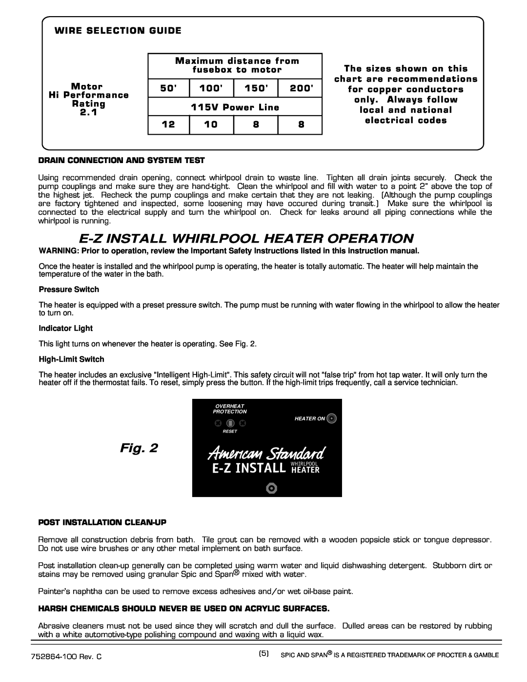 American Standard 6060E SERIES installation instructions E-Z Install Whirlpool Heater Operation 
