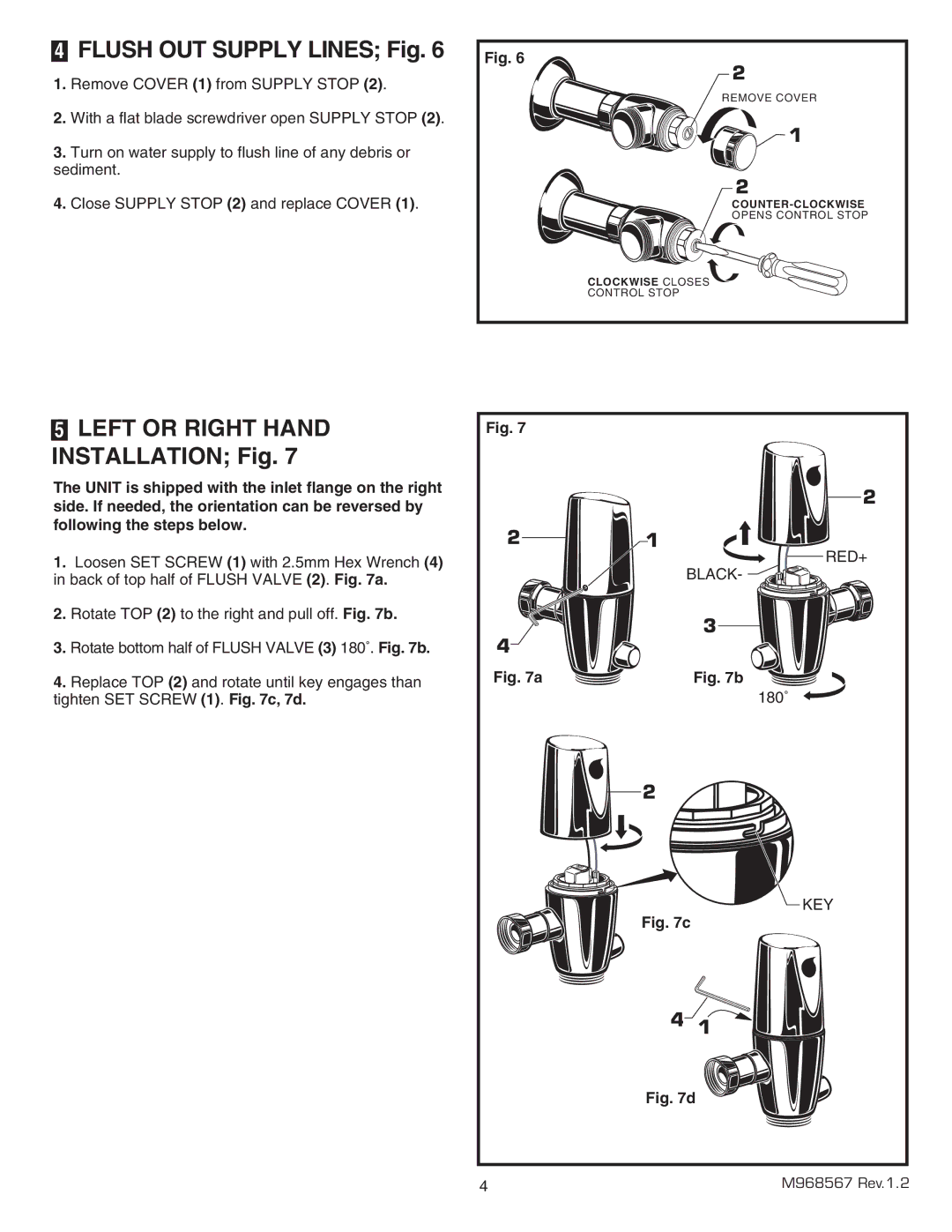 American Standard 6063.051, 6063.505, 6063.510, 6063.101 Flush OUT Supply Lines Fig, Left or Right Hand Installation Fig 