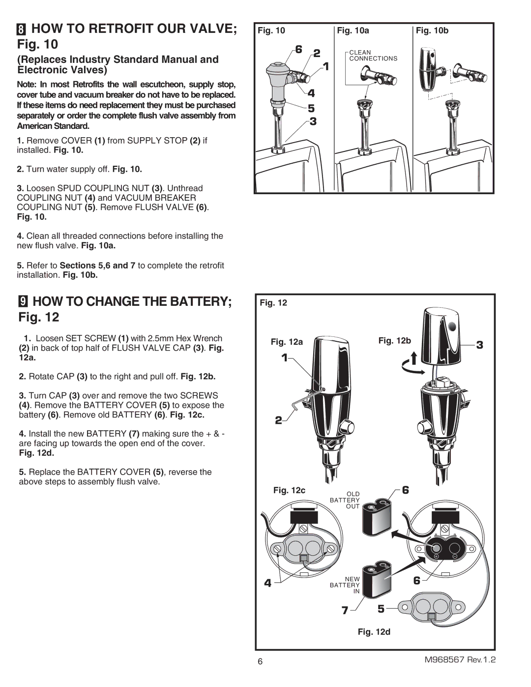 American Standard 6063.101, 6063.505, 6063.051, 6063.510 HOW to Retrofit OUR Valve Fig, HOW to Change the Battery Fig 