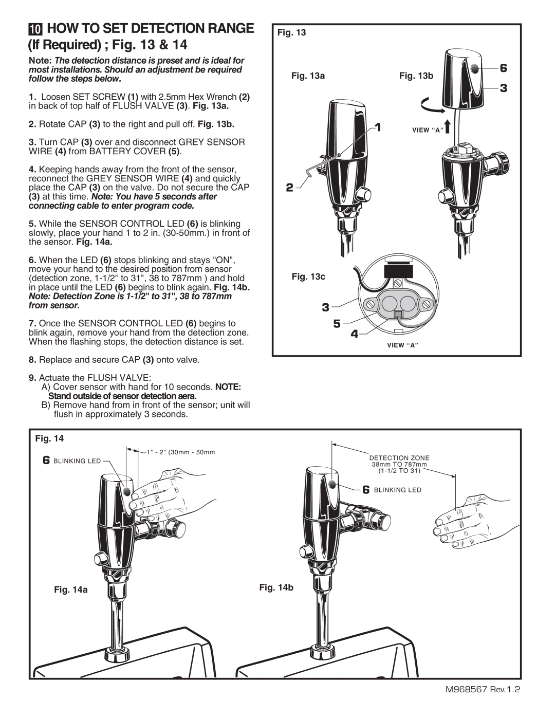 American Standard 6063.505, 6063.051, 6063.510, 6063.101 installation instructions If Required, From sensor 