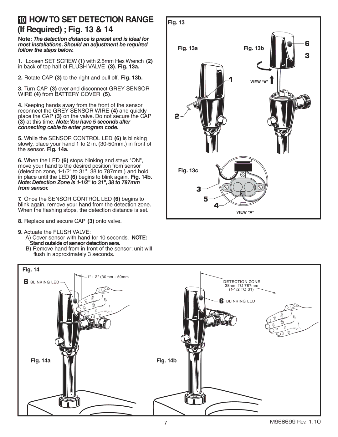 American Standard 6065.565, 6065.161 Howto SET Detection Range If Required, Stand outside of sensor detection aera 