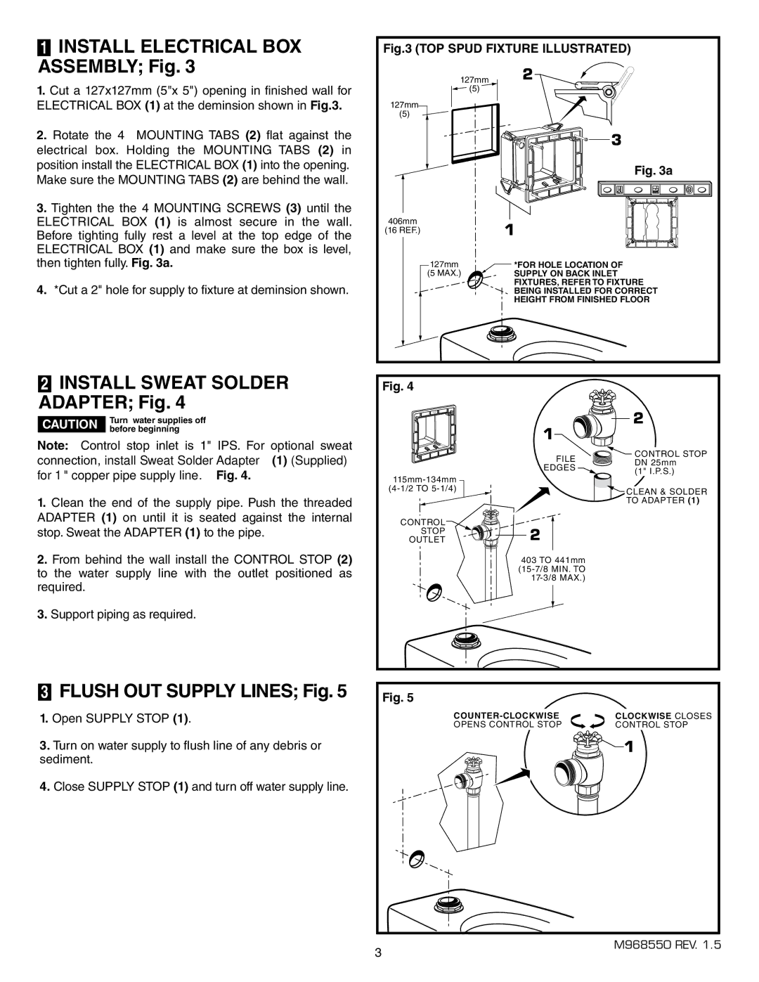 American Standard 6068.22X, 6067.22X, 6065.22X Install Electrical BOX, Assembly Fig, Install Sweat Solder Adapter Fig 