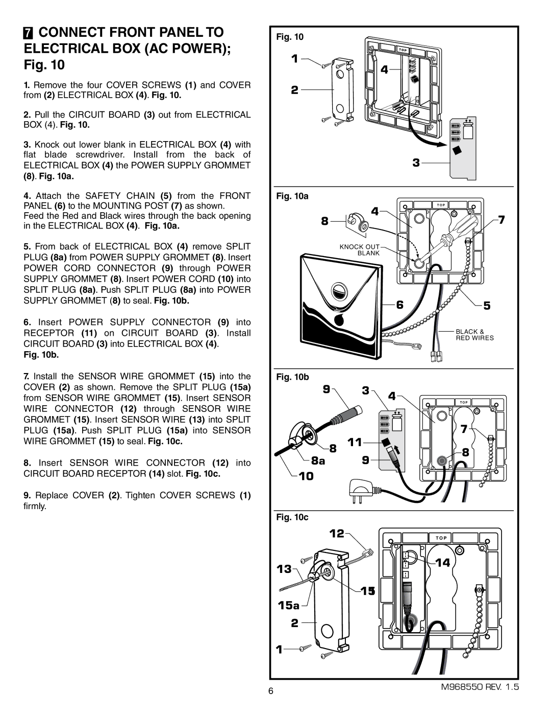 American Standard 6065.22X Connect Front Panel to, Electrical BOX AC Power, Install the Sensor Wire Grommet 15 into 