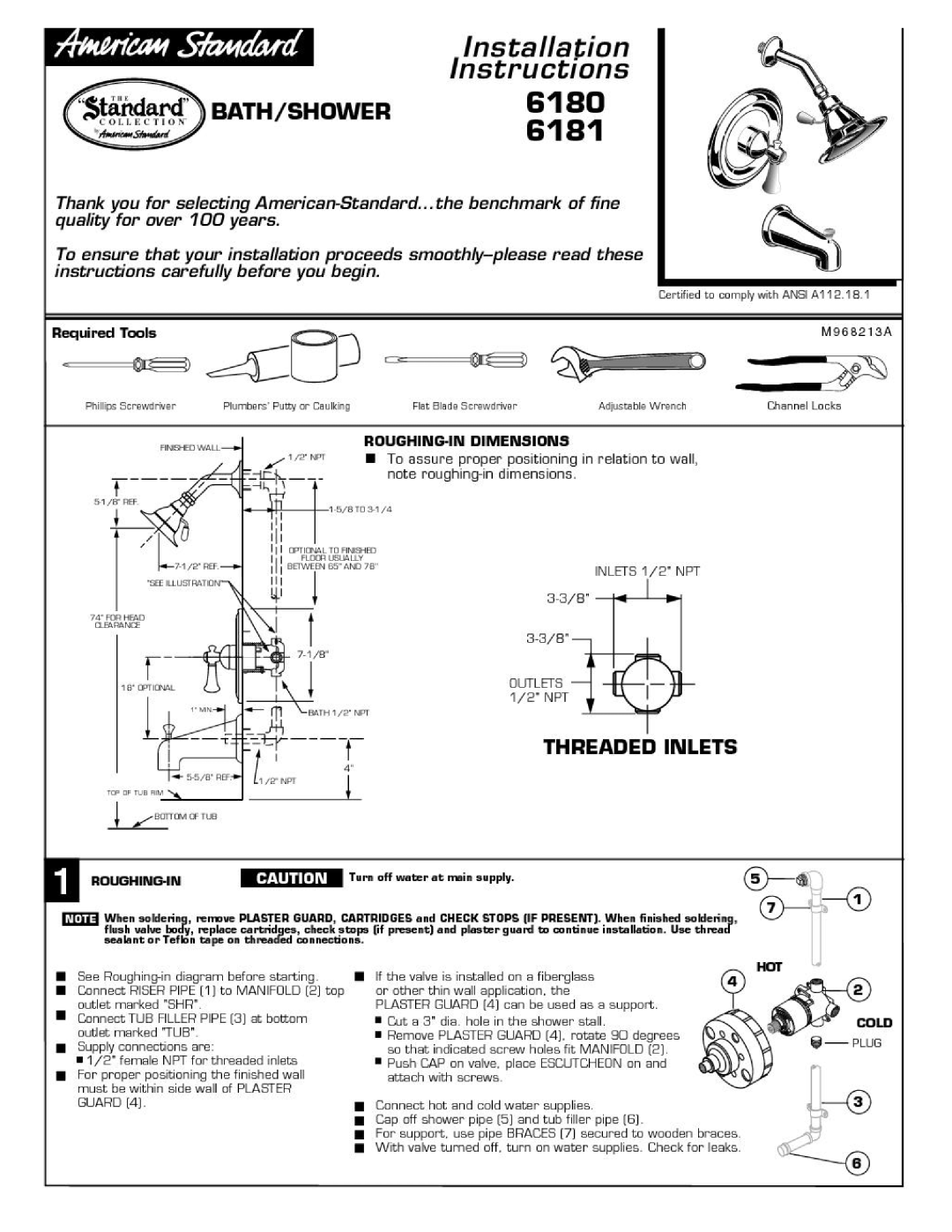 American Standard 6181, 6180 manual 