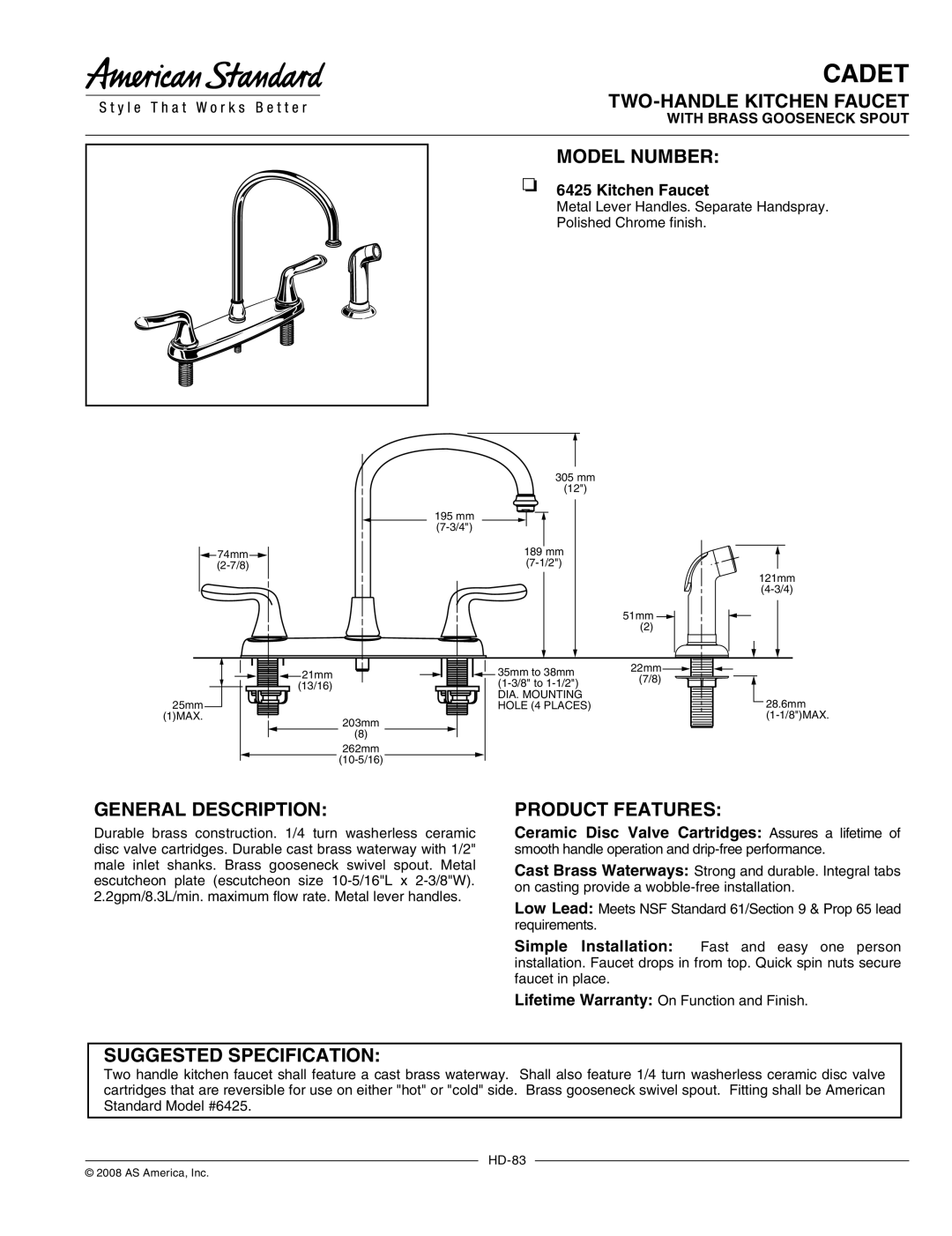 American Standard 6425 warranty Cadet 