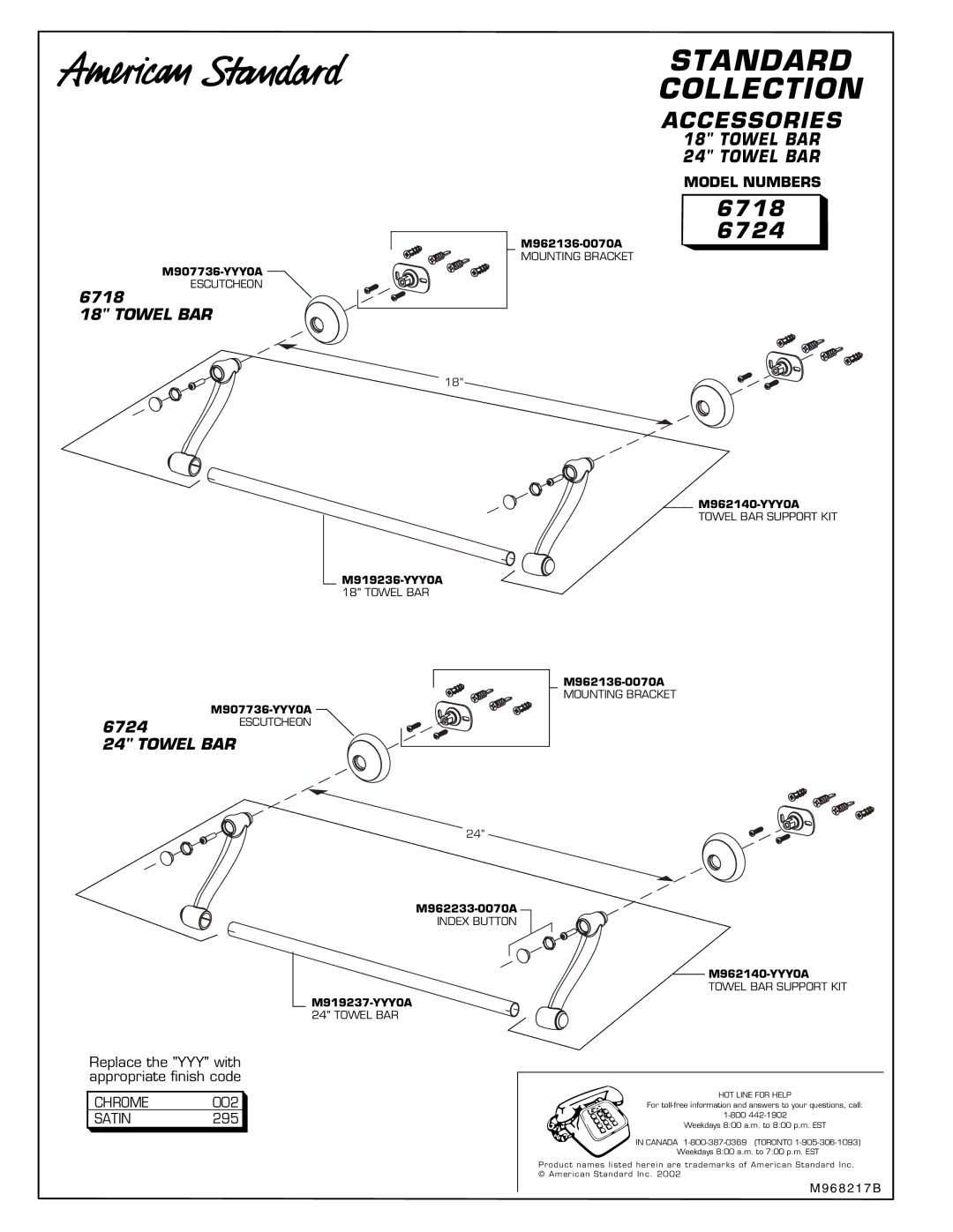 American Standard installation instructions Standard Collection, 6718 6724 