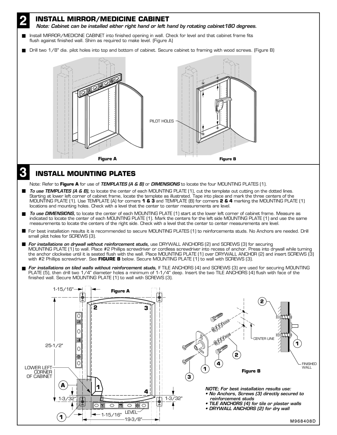 American Standard 6771 installation instructions Install MIRROR/MEDICINE Cabinet, Install Mounting Plates 