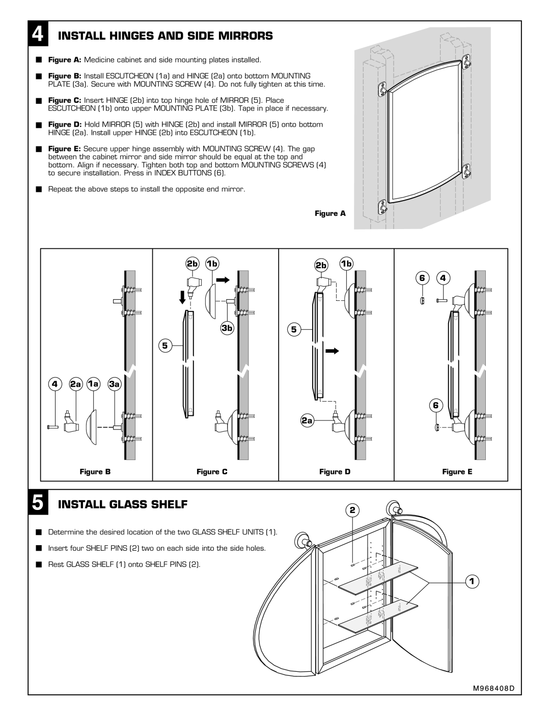 American Standard 6771 installation instructions Install Hinges and Side Mirrors, Install Glass Shelf 