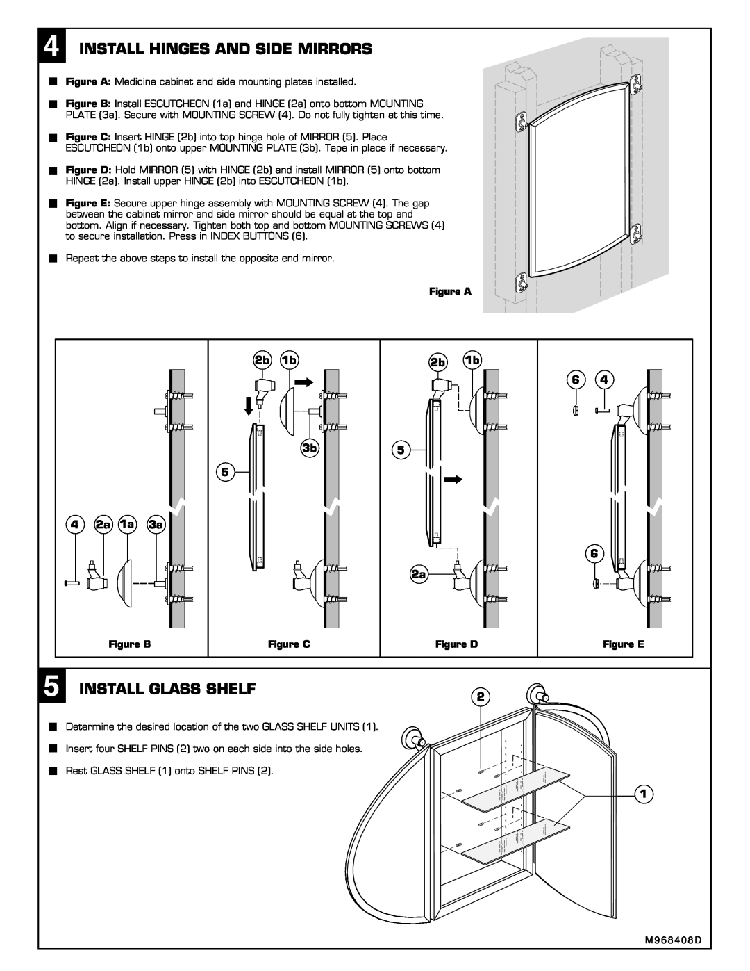 American Standard 6771 Install Hinges And Side Mirrors, Install Glass Shelf, 4 2a 1a 3a, 2b 1b 3b 5, 2b 1b 5 2a, Figure C 