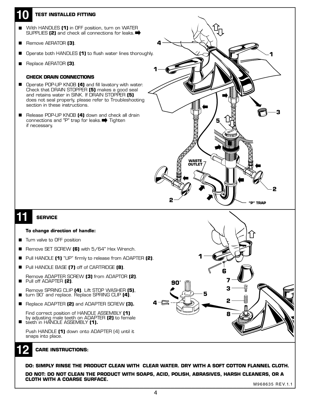 American Standard 7005.201, Centerset Lavatory Faucet Test Installed Fitting, Check Drain Connections, Service 