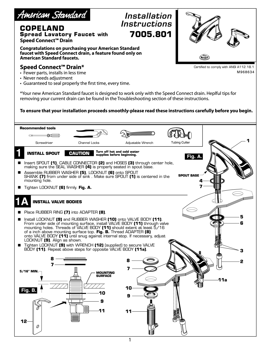 American Standard 7005.801 manual 