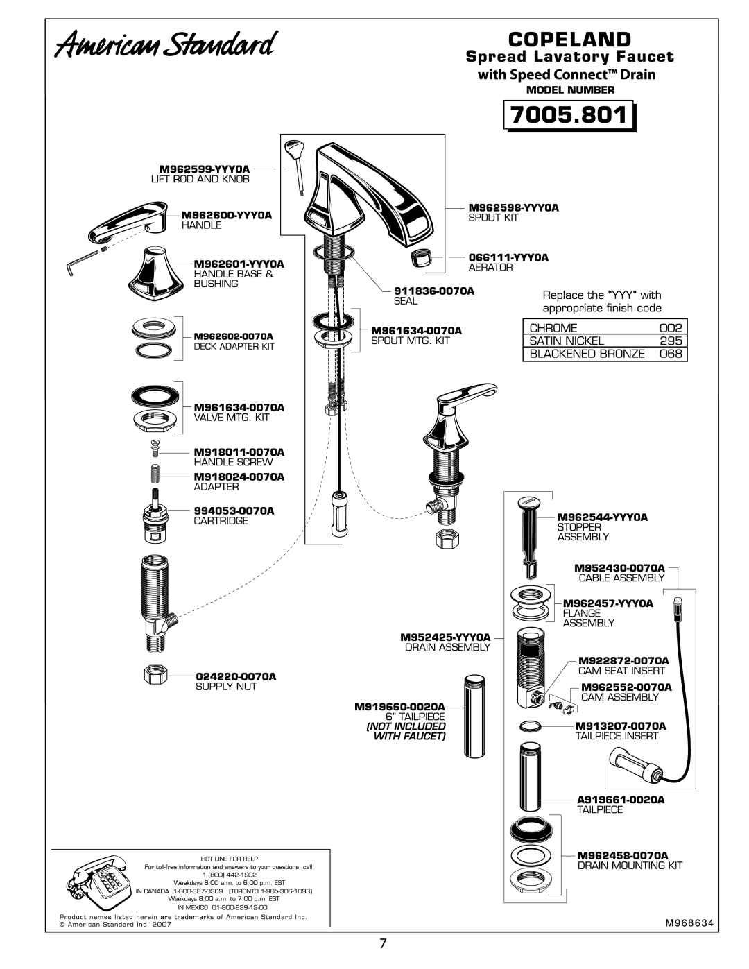 American Standard 7005.801 manual 