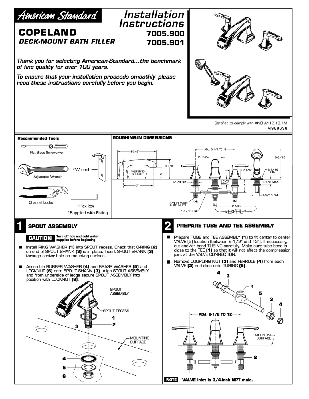 American Standard 7005.900, 7005.901 manual 