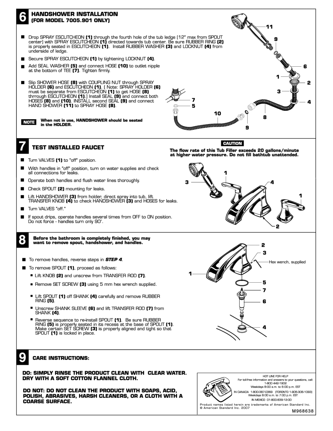 American Standard 7005.900, 7005.901 manual 