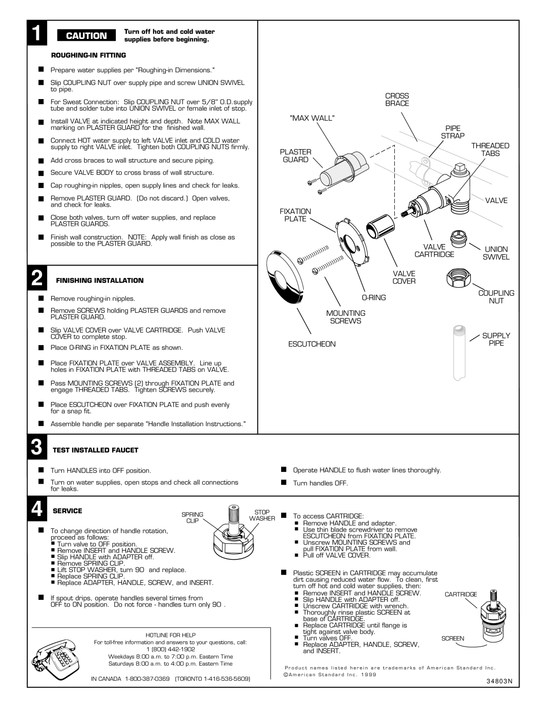 American Standard 7006, 7000 ROUGHING-IN Fitting, Finishing Installation, Test Installed Faucet, Service 