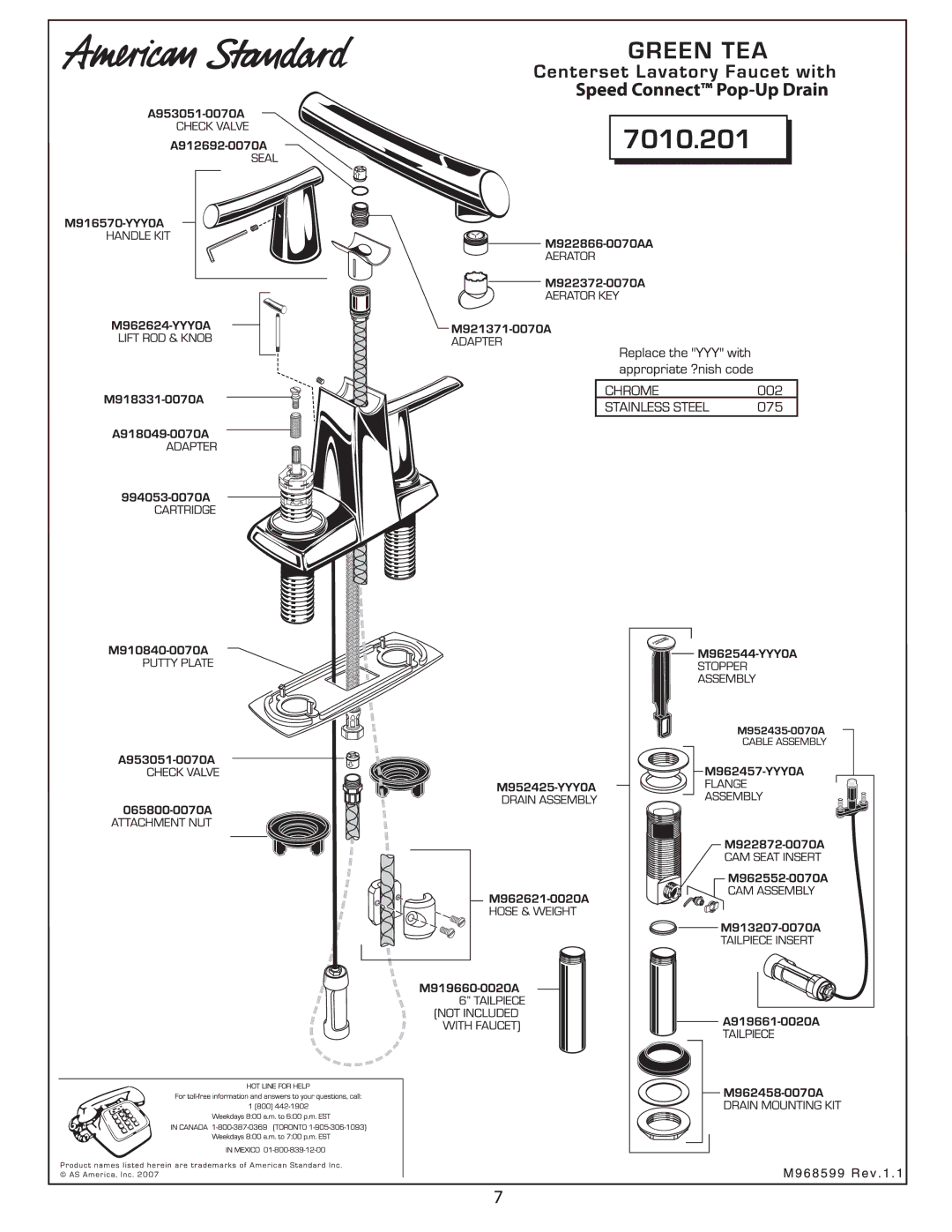 American Standard 7010.201 manual 